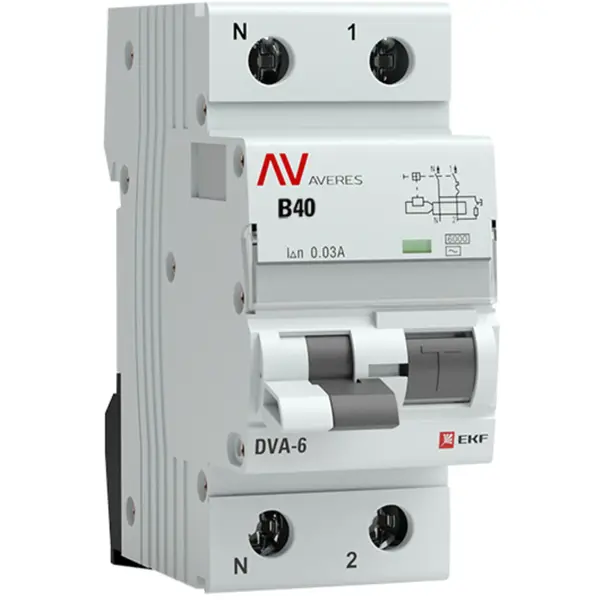 Дифференциальный автомат EKF Averes DVA-6 1P N C40 A 30 мА 6 кА AC rcbo6-1pn-40C-30-ac-av