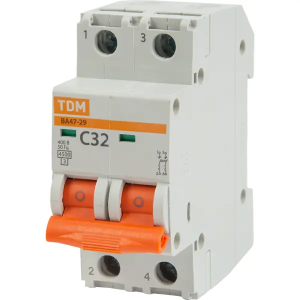 Автоматический выключатель TDM Electric ВА47-29 2P C32 А 4.5 кА SQ0206-0096 автоматический выключатель tdm electric ва47 29 1p c20 а 4 5 ка sq0206 0075