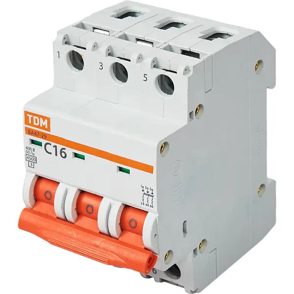 Автоматический выключатель TDM Electric ВА47-29 3P C16 А 4.5 кА SQ0206-0109 автоматический выключатель tdm electric ва47 29 3p c10 а 4 5 ка sq0206 0107