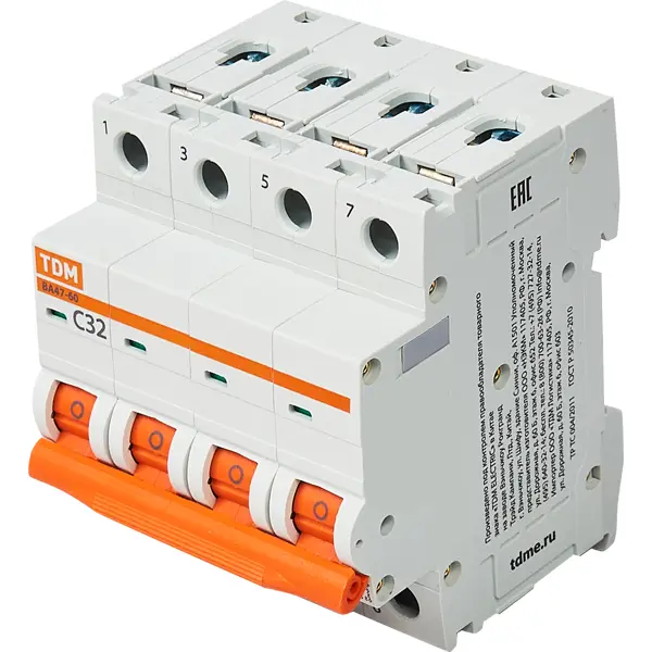 Автоматический выключатель TDM Electric ВА47-60 4P C32 А 6 кА SQ0223-0128