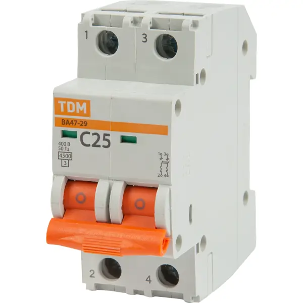 Автоматический выключатель TDM Electric ВА47-29 2P C25 А 4.5 кА SQ0206-0095 автоматический выключатель tdm electric ва47 29 3p c50 а 4 5 ка sq0206 0114