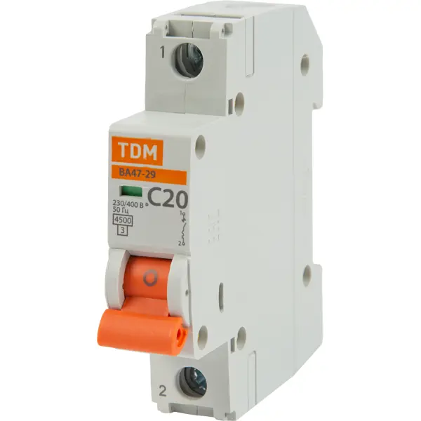 Автоматический выключатель TDM Electric ВА47-29 1P C20 А 4.5 кА SQ0206-0075 автоматический выключатель tdm electric ва47 29 2p c16 а 4 5 ка sq0206 0093