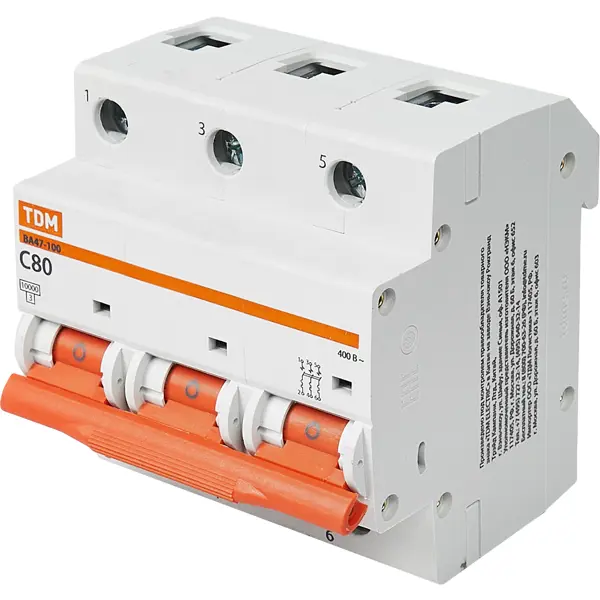 Автоматический выключатель TDM Electric ВА47-100 3P C80 А 10 кА SQ0207-0076 автоматический выключатель tdm electric ва47 63 1p c63 а 4 5 ка sq0218 0009