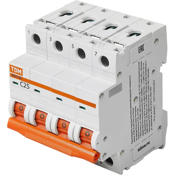 Автоматический выключатель TDM Electric ВА47-60 4P C25 А 6 кА SQ0223-0127 автоматический выключатель tdm electric ва47 60 3p c20 а 6 ка sq0223 0110