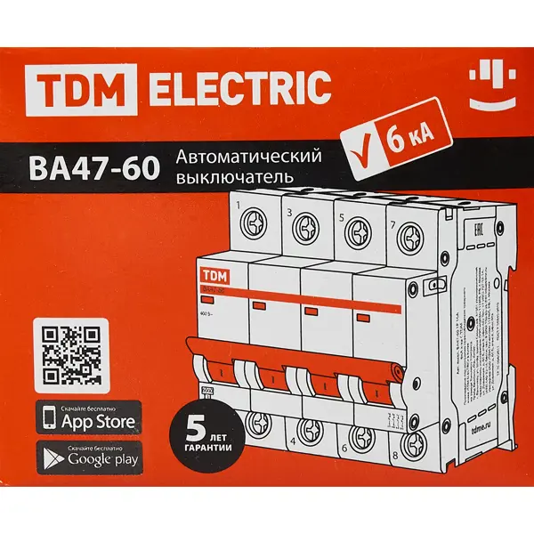 фото Автоматический выключатель tdm electric ва47-60 4p c25 а 6 ка sq0223-0127