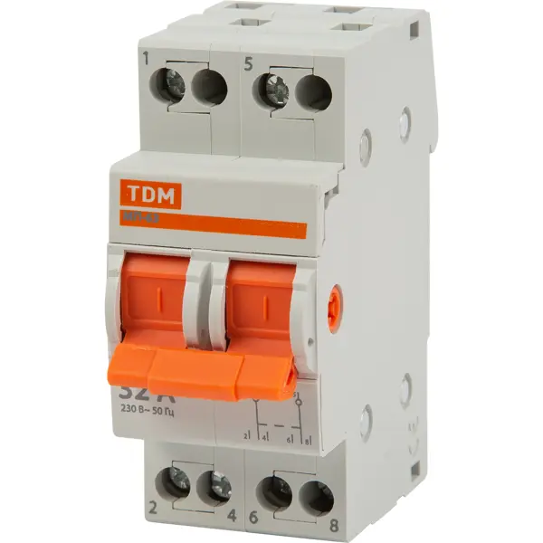 Выключатель нагрузки TDM Electric МП-63 2P 32 А трёхпозиционный выключатель нагрузки tdm electric мп 63 2p 40 а трёхпозиционный
