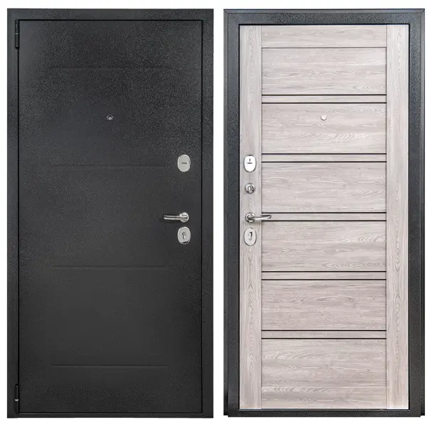 Дверь входная металлическая Порта Р-2 Дуб европейский 880 мм левая цвет серый/ антик серебро ручка дверная входная на планке 4131 вега антик