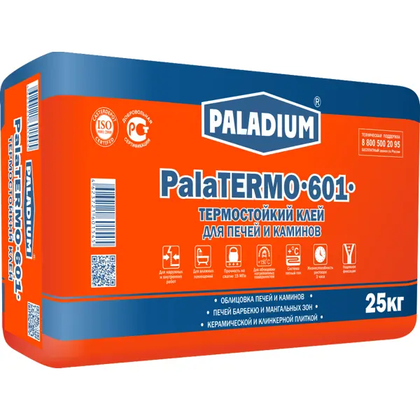 Клей термостойкий Paladium PalaTERMO-601, 25кг герметик силикатный для печей и каминов silapro max sealant ssp15280 280 мл