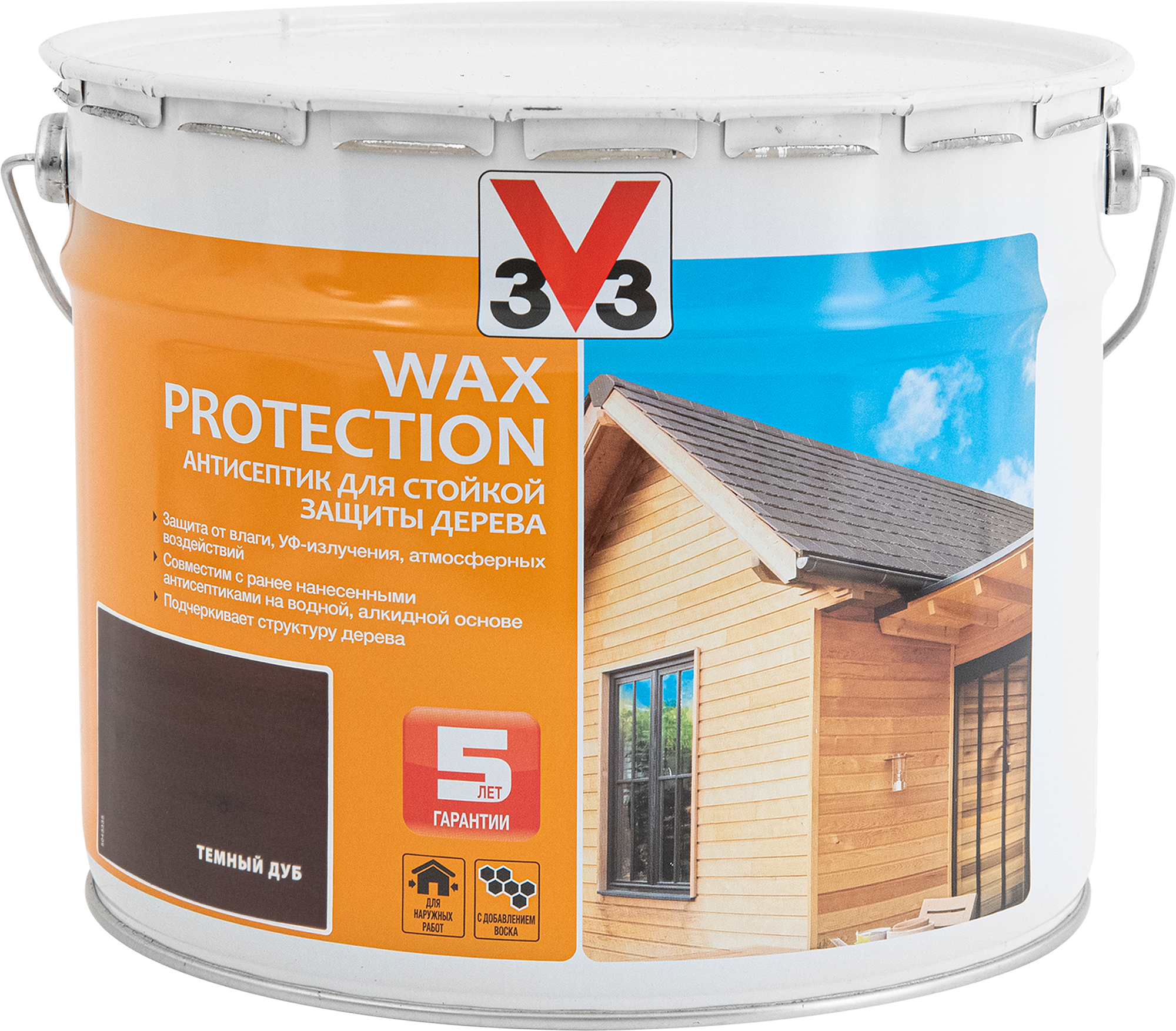 Антисептик для дерева V33 Wax Protection полуглянцевый цвет темный дуб 9 л  по цене 1998 ₽/шт. купить в Барнауле в интернет-магазине Леруа Мерлен