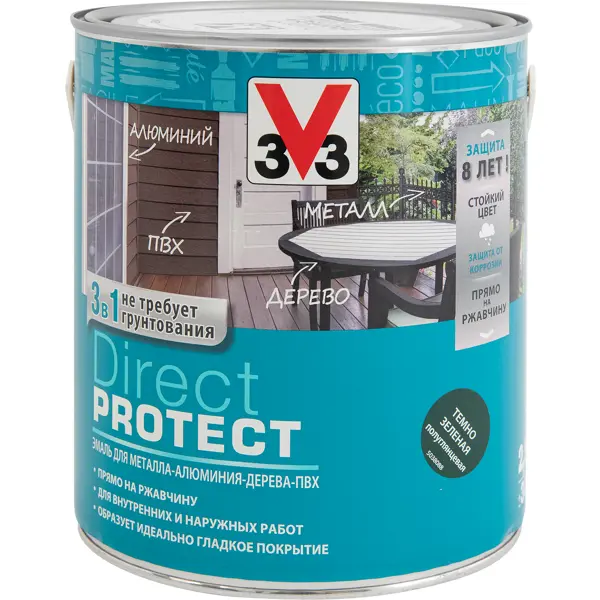 Эмаль по ржавчине V33 Direct Protect цвет зеленый 0.75 л