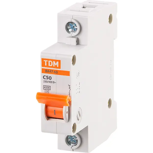 Автоматический выключатель TDM Electric ВА47-63 1P C50 А 4.5 кА SQ0218-0008 автоматический выключатель tdm electric ва47 60 3p c16 а 6 ка sq0223 0109