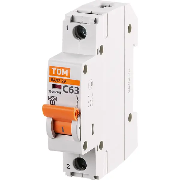 Автоматический выключатель TDM Electric ВА47-29 1P C63 А 4.5 кА SQ0206-0080 автоматический выключатель tdm electric ва47 63 2p c16 а 4 5 ка sq0218 0011