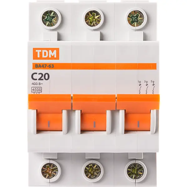 Автоматический выключатель TDM Electric ВА47-63 3P C20 А 4.5 кА SQ0218-0020 автоматический выключатель tdm electric ва47 29 2p c16 а 4 5 ка sq0206 0093
