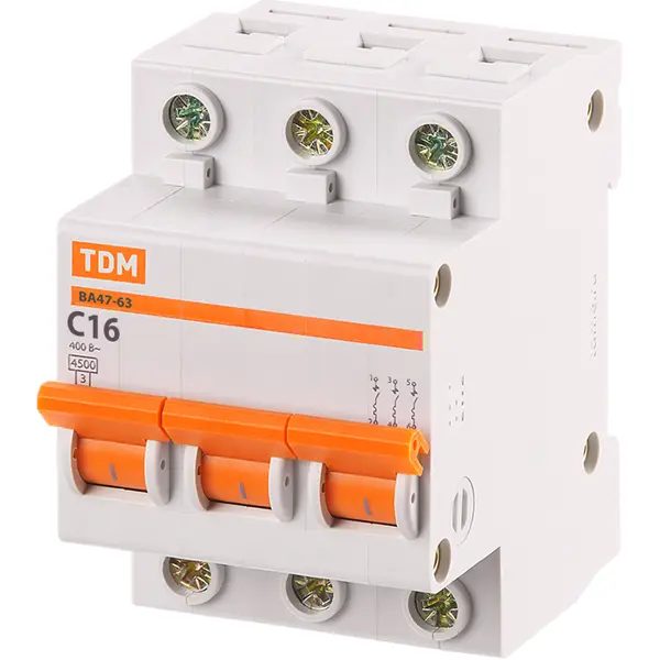 Автоматический выключатель TDM Electric ВА47-63 3P C16 А 4.5 кА SQ0218-0019 автоматический выключатель tdm electric ва47 63 2p c16 а 4 5 ка sq0218 0011