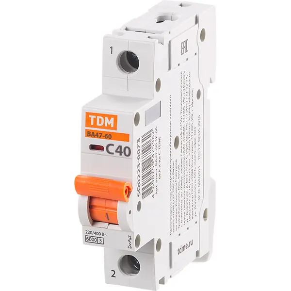 Автоматический выключатель Tdm Electric ВА47-60 1P C40 А 6 кА SQ0223-0081 автоматический выключатель tdm electric ва47 60 1p c6 а 6 ка sq0223 0073