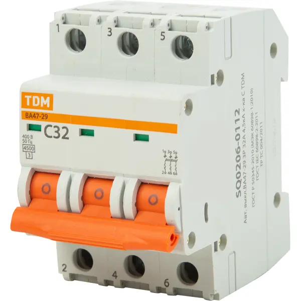 Автоматический выключатель TDM Electric ВА47-29 3P C32 А 4.5 кА SQ0206-0112 автоматический выключатель tdm electric ва47 29 1p c40 а 4 5 ка sq0206 0078