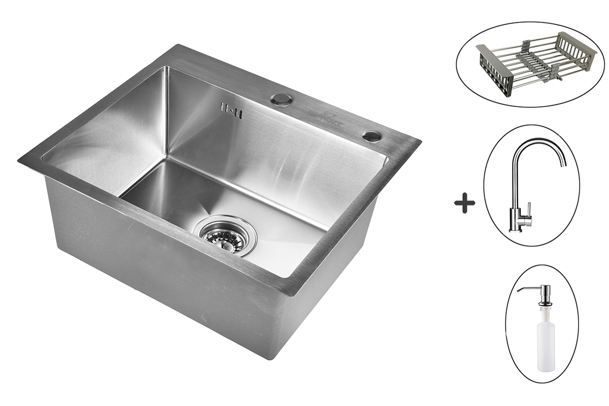 Комплект кухонная мойка из нержавеющей стали Wisent 50х44 см со .
