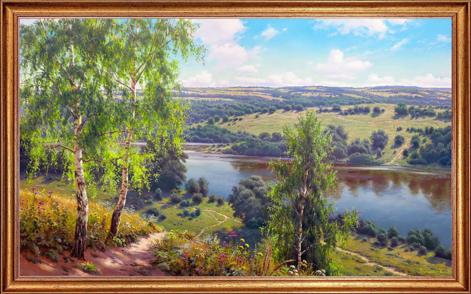 Над рекой широкою русской. Картина Игоря Прищепа Проточная река.