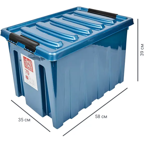 Контейнер Rox Box 58x35x39 см 70 л пластик с крышкой и роликами цвет синий контейнер rox box 74x57x41 см 120 л полипропилен с крышкой и роликами прозрачный