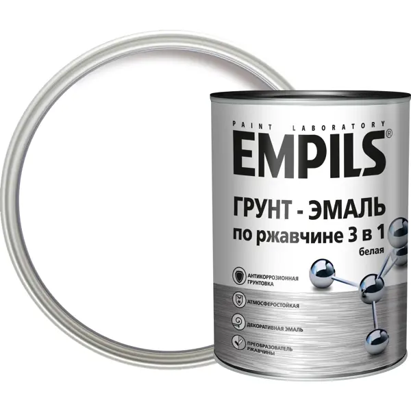 Грунт-эмаль по ржавчине 3 в 1 Empils PL гладкая цвет белый 0.9 кг грунт эмаль по ржавчине 3 в 1 empils pl гладкая белый 5 кг