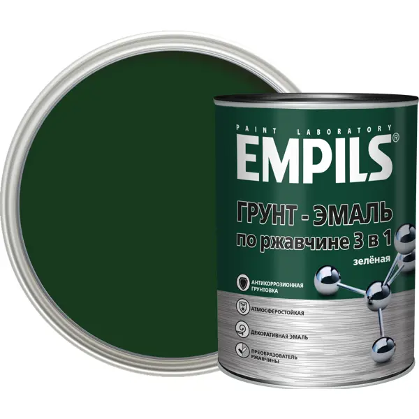 Грунт-эмаль по ржавчине 3 в 1 Empils PL гладкая цвет зеленый 0.9 кг грунт эмаль по ржавчине 3 в 1 empils зелёный 10 кг