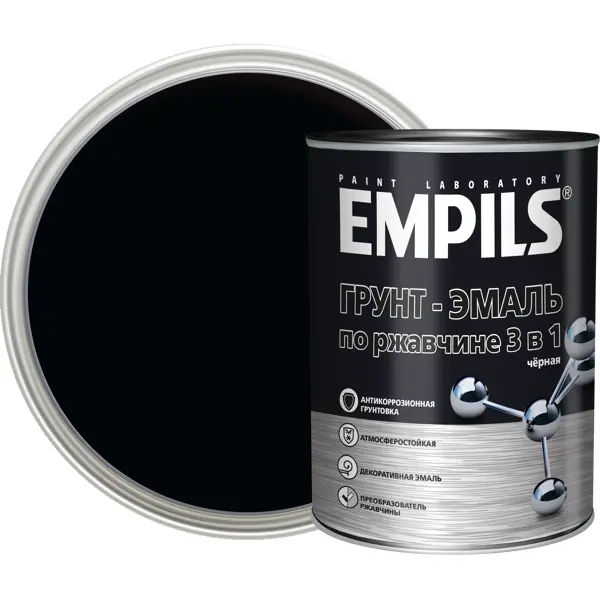 Грунт-эмаль по ржавчине 3 в 1 Empils PL гладкая цвет черный 0.9 кг грунт эмаль новбытхим по ржавчине смоляная черная 1 л