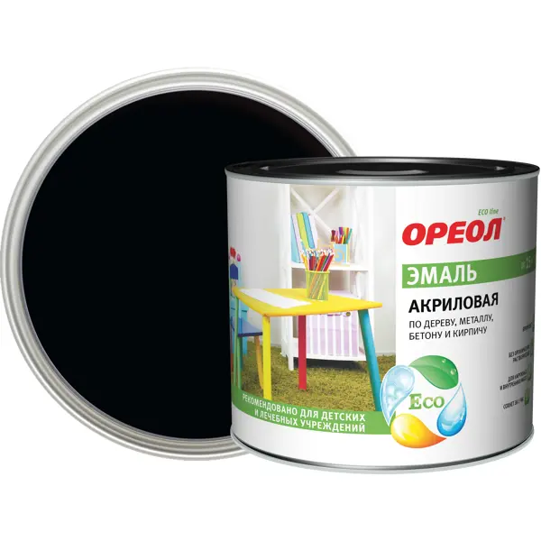 Эмаль акриловая Ореол глянцевая цвет черный 1.9 кг банка для сыпучих продуктов esprado tinta 1350 мл металл черный