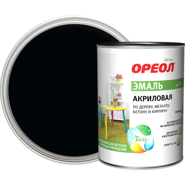 Эмаль акриловая Ореол глянцевая цвет черный 0.9 кг банка для сыпучих продуктов esprado tinta 1350 мл металл черный