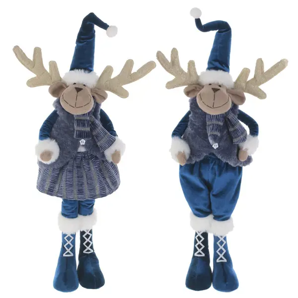 фото Новогодняя мягкая игрушка олень в синем костюме 25x14x60 см без бренда