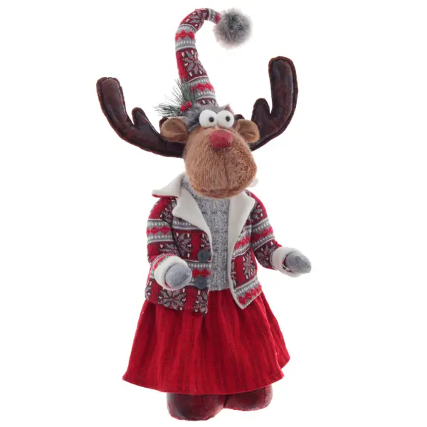 фото Новогодняя мягкая игрушка олень в красном костюме h 101 см без бренда