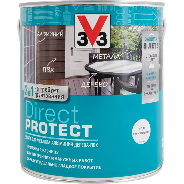 Эмаль по ржавчине V33 Direct Protect цвет белый 0.75 л