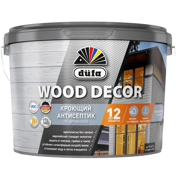 фото Антисептик для дерева dufa wood decor полуматовый цвет серый 9 л