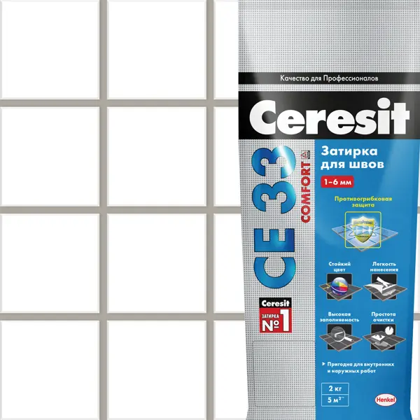 фото Затирка для узких швов ceresit ce 33 «comfort», ширина шва 2-6 мм, 2 кг, сталь, цвет серый
