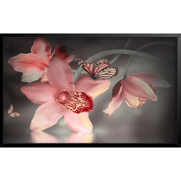 Картина в раме Орхидеи и бабочки 60x100 см