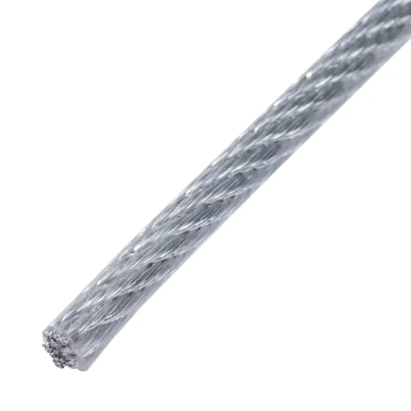 Трос стальной в ПВХ DIN 3055 4 мм цвет серебро, на отрез стальной трос металлсервис