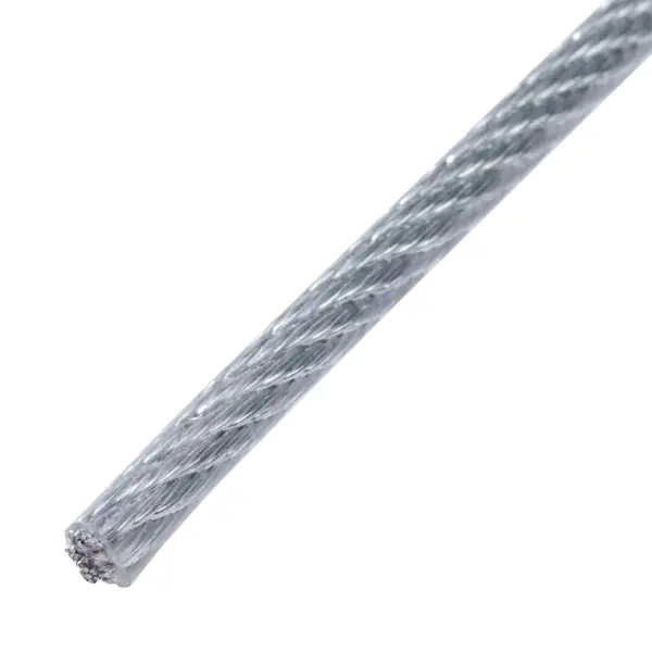 Трос стальной в ПВХ DIN 3055 3 мм цвет серебро, на отрез стальной трос стройбат