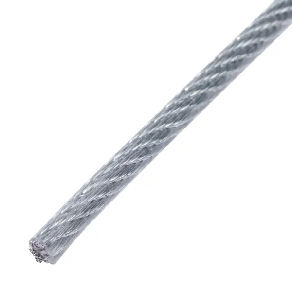 Трос стальной в ПВХ DIN 3055 2 мм цвет серебро, на отрез стальной трос стройбат