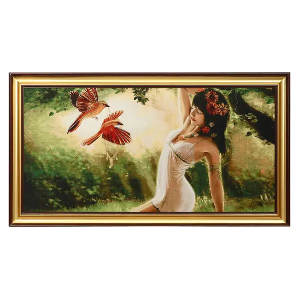 Гобеленовая картина Девушка утром и птички 48х87 см по цене 1229 ₽/шт.  купить в Москве в интернет-магазине Леруа Мерлен