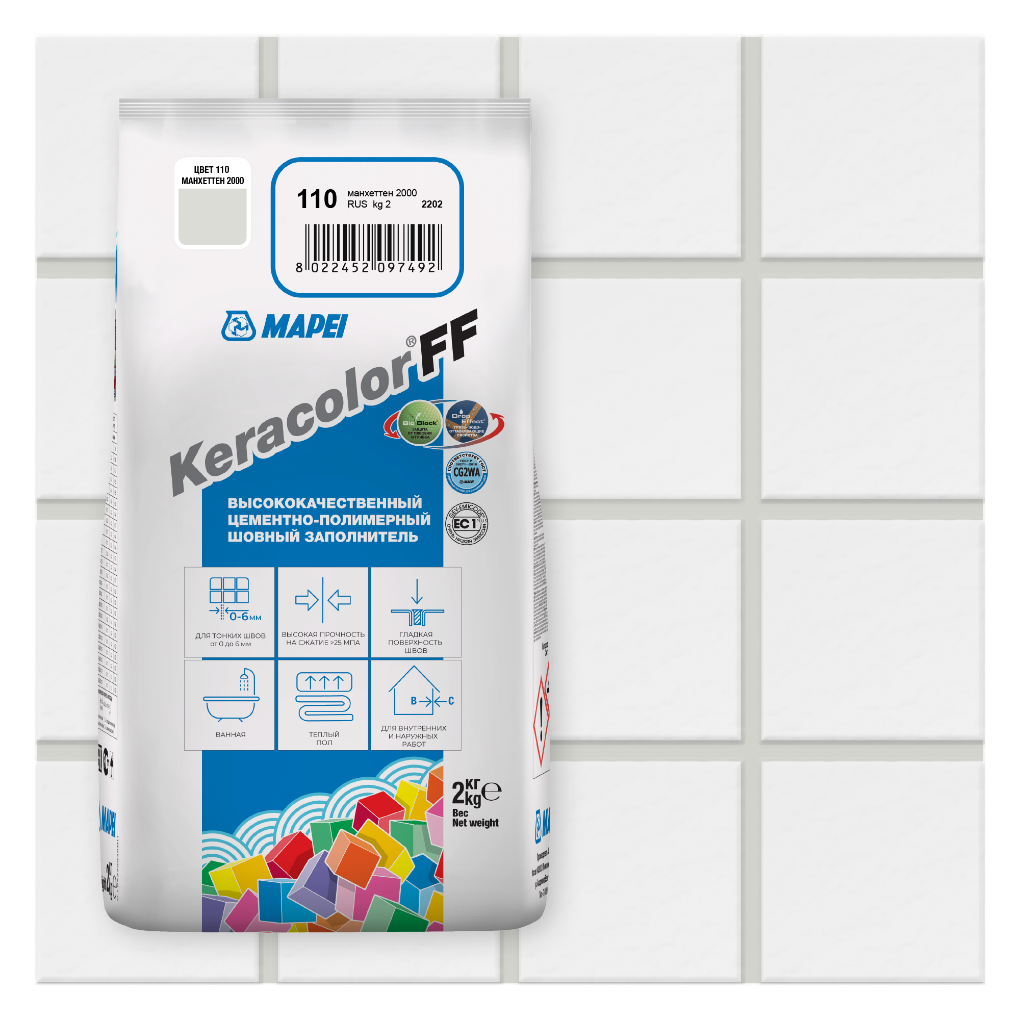 Затирка цементная Mapei Keracolor FF 110 цвет манхеттен 2 кг ✳️ купить по  цене 251 ₽/шт. в Санкт-Петербурге с доставкой в интернет-магазине Леруа ...