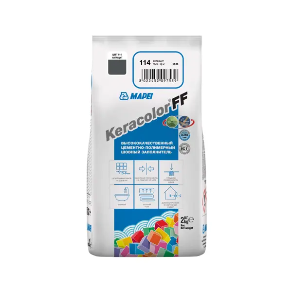 фото Затирка цементная mapei keracolor ff 114 цвет антрацит 2 кг