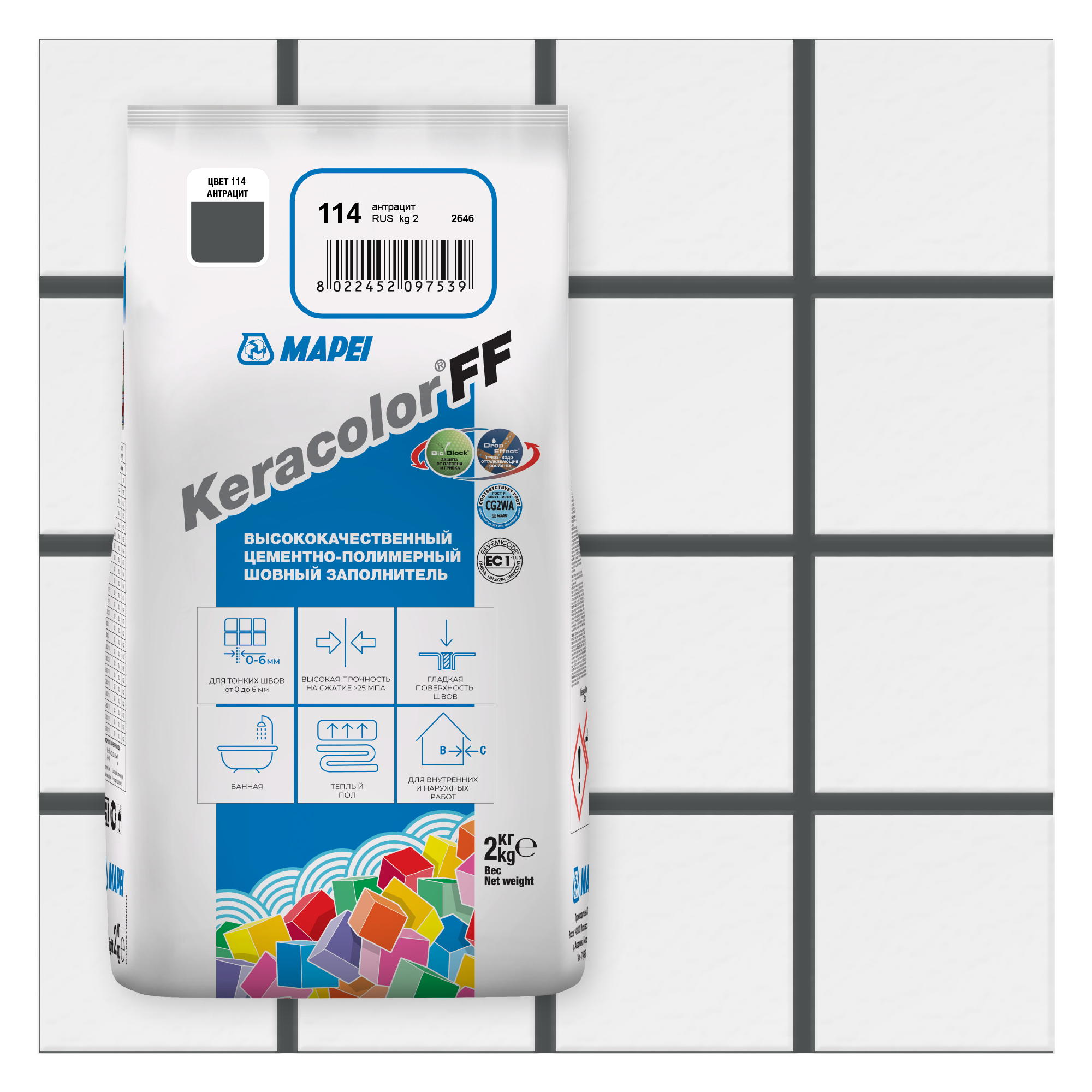 Затирка цементная Mapei Keracolor FF 114 цвет антрацит 2 кг ✳️ купить по  цене 254 ₽/шт. в Москве с доставкой в интернет-магазине Леруа Мерлен