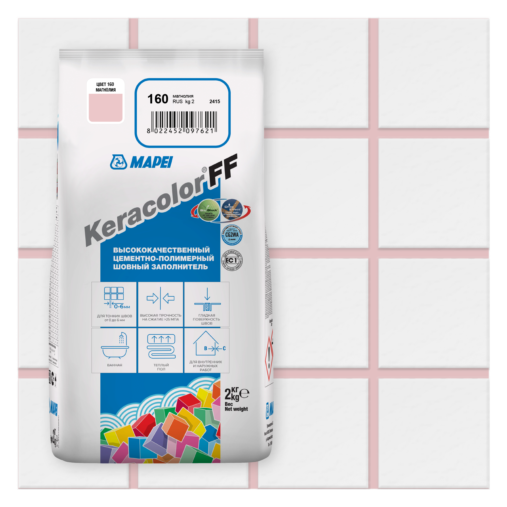 Затирка цементная Mapei Keracolor FF 160 цвет магнолия 2 кг ✳️ купить по  цене 270 ₽/шт. в Москве с доставкой в интернет-магазине Леруа Мерлен