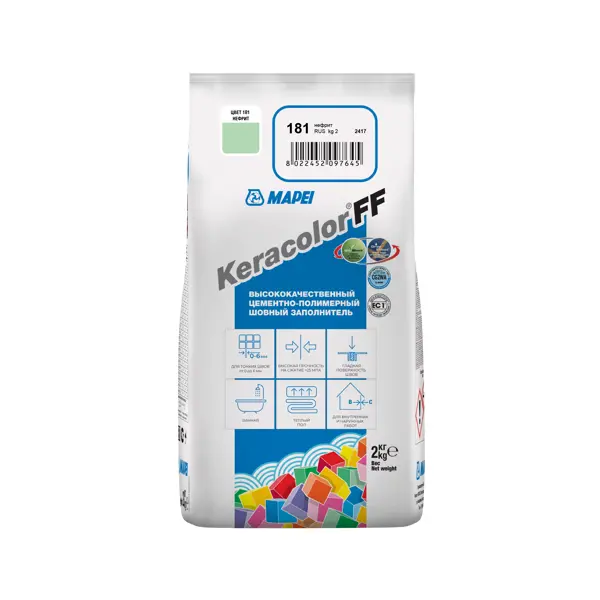 фото Затирка цементная mapei keracolor ff 181 цвет нефрит 2 кг