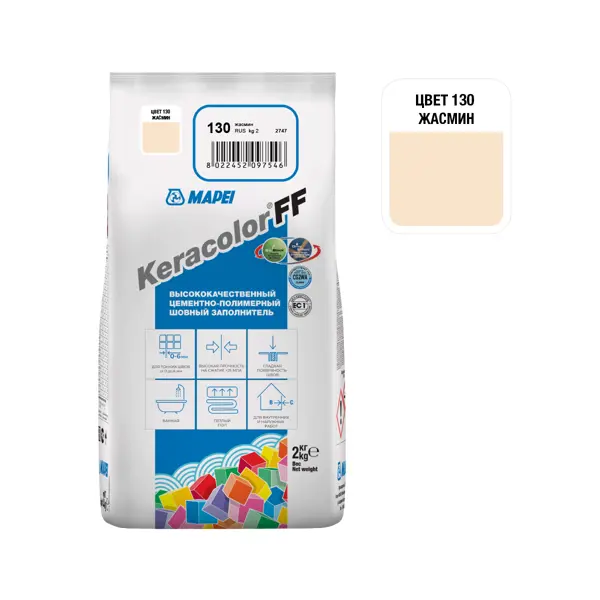 фото Затирка цементная mapei keracolor ff 130 цвет жасмин 2 кг