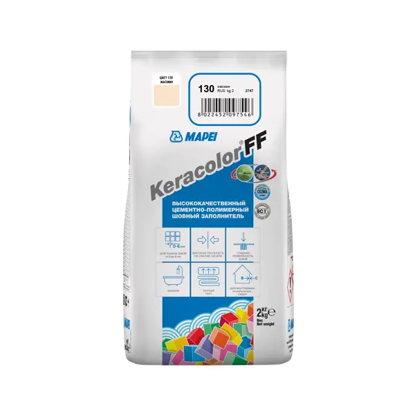 фото Затирка цементная mapei keracolor ff 130 цвет жасмин 2 кг