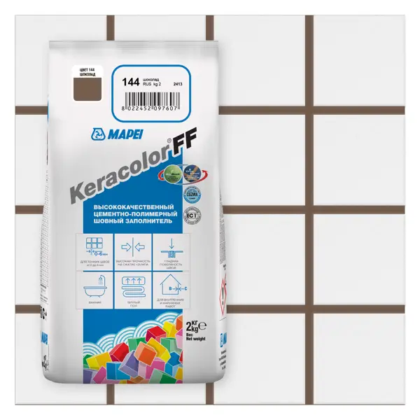 Затирка цементная Mapei Keracolor FF 144 цвет шоколад 2 кг садовая плитка дпк 30x30 см шоколад