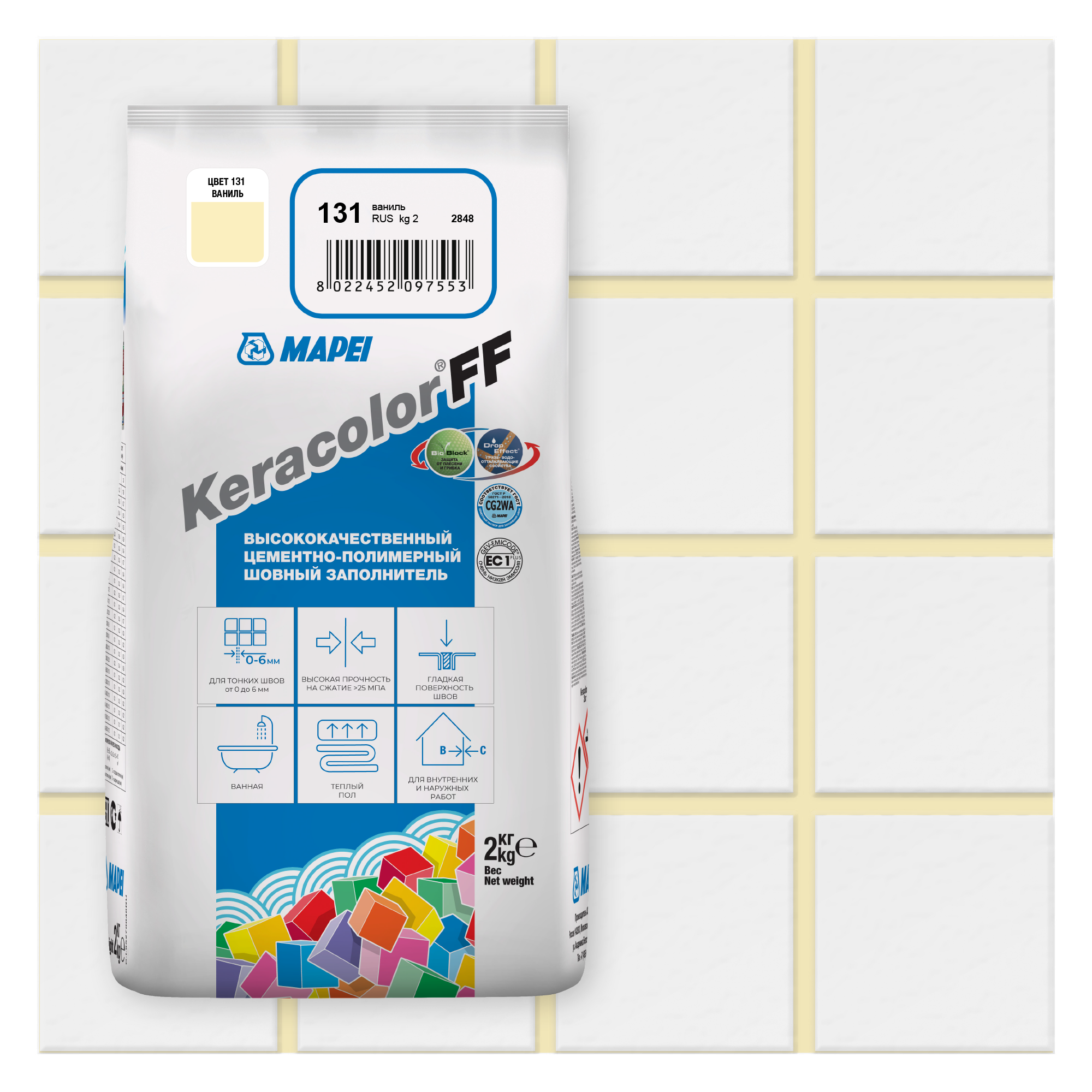 Затирка MAPEI Keracolor FF 131 ваниль 2 кг