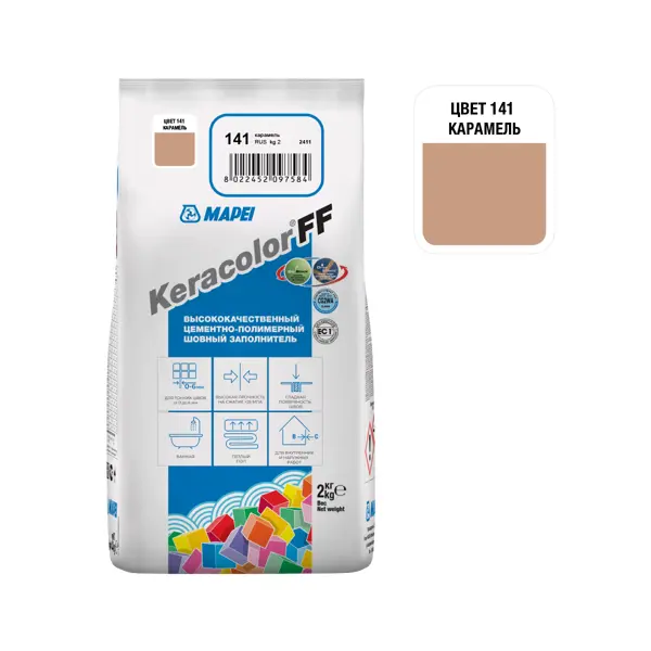 фото Затирка цементная mapei keracolor ff 141 цвет карамель 2 кг