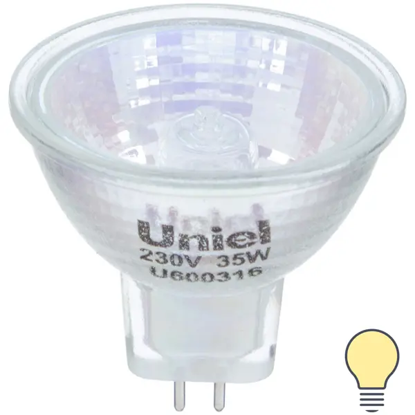 Лампа галогенная Uniel GU5.3 35 Вт свет тёплый белый панель светодиодная uniel univ60120 600x120 мм 72 вт 10300 лм 4000 к нейтральный белый свет