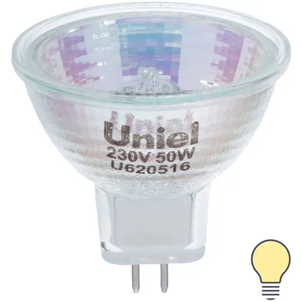 Лампа галогенная Uniel GU5.3 50 Вт свет тёплый белый стержень клеевой практика 11 100мм белый светится в темноте 6шт 790 243
